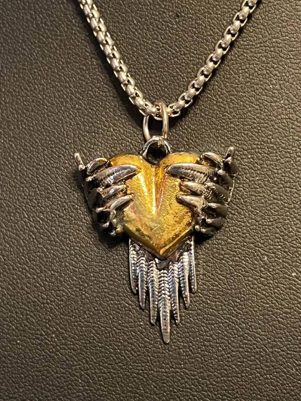 Goldplated Heart Wrapped in Silverplated Wings Pendant Necklace (244)